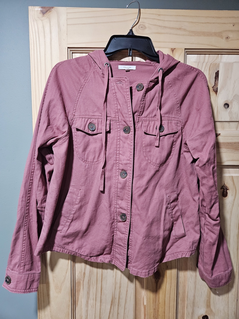 Women’s Maurices Hooded Button-Front Jacket in Dusty Rose